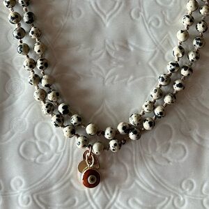 Dalmatian Stone Beaded Necklace with Evil Eye Charm